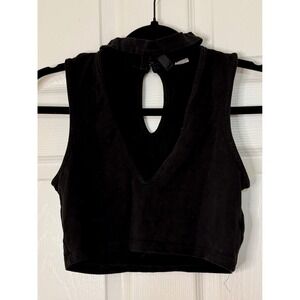 H&M Divided Crop Top Women Small Black Excellent Choker Neck V-Cutout Edgy
